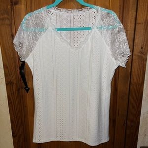 NEW White Eyelet style fabric Size L